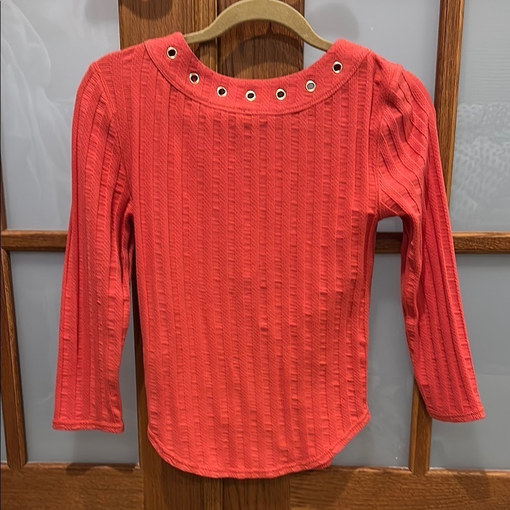Free People Pink Ribbed Blouse with Tie Front and 3/4 Sleeves - Picture 3 of 6